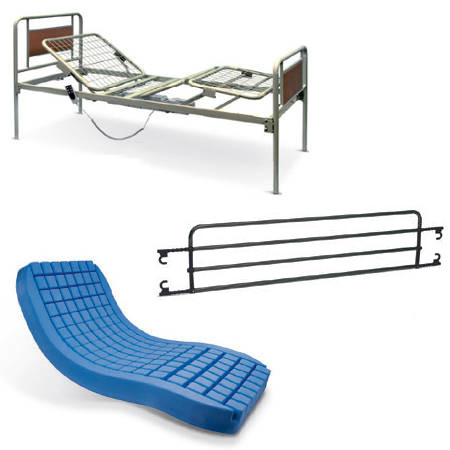 Letto ospedaliero elettrico + Sponde ribaltabili + Materasso